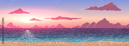 beautiful sunset on ocean sand beach in vector