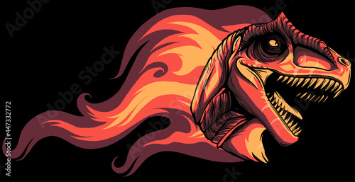 dinosaurus allosaurus head with flames vector illustration design