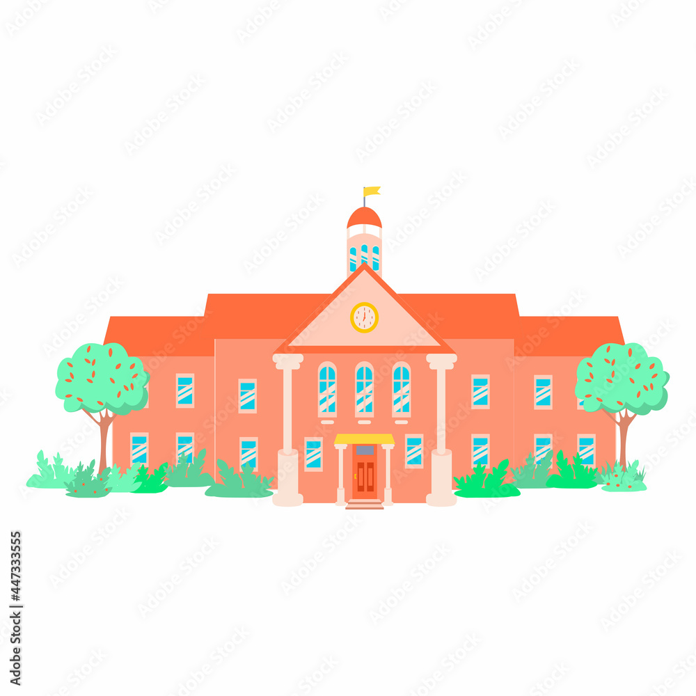 Two-storey school building Flat vector illustration on white background