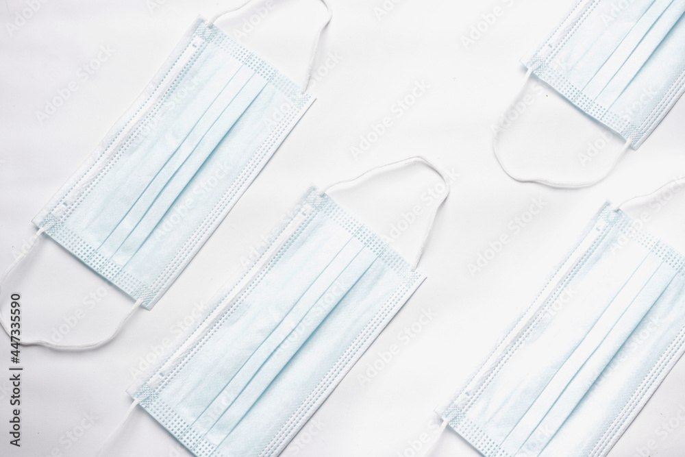 four medical masks, blue masks four medical masks, blue masks
