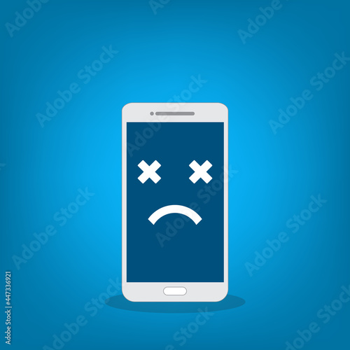 Broken smartphone with sad smile. Broken phone service, recovery and repair concept.