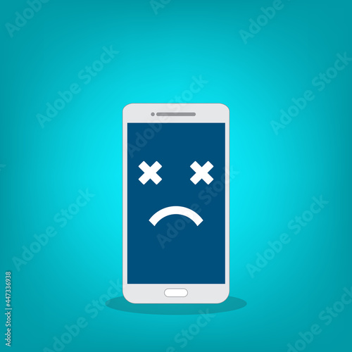Broken smartphone with sad smile. Broken phone service, recovery and repair concept.