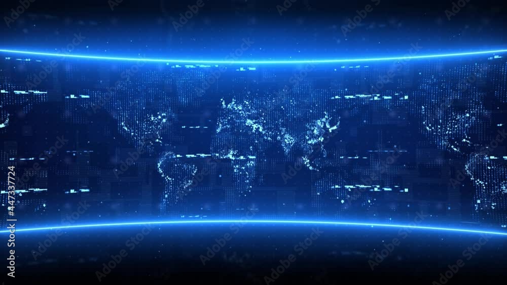 3D Global network modern Virtual TV News Studio and report and breaking internet connection Loop Animation. 5G wireless digital connection and internet of things future. big data technology.