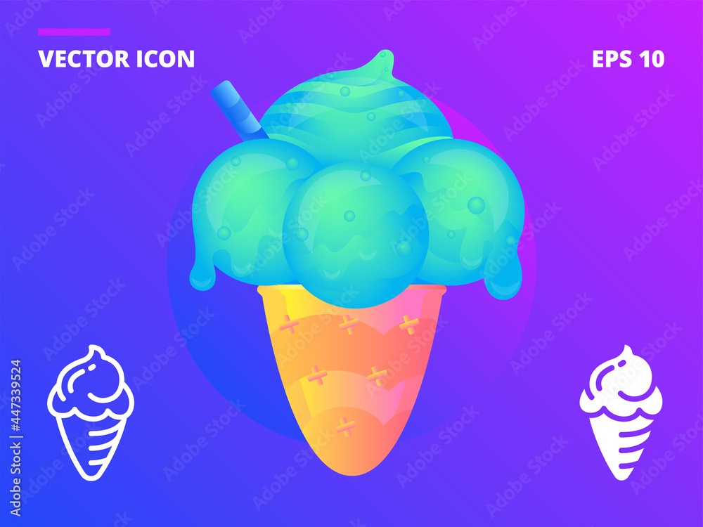Naklejka premium Ice cream cone with big minty balls