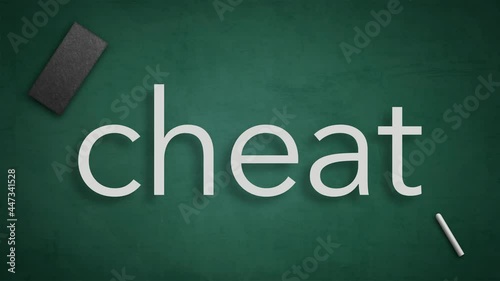 Teach cheat anagram animation with letters moving in place on green chalkboard with chalk and wiper, seamless loop in 4K UHD photo