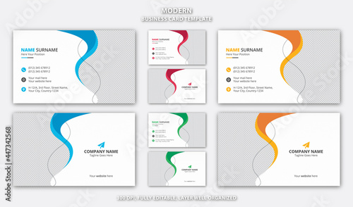 Red, Blue, Yellow and Green Horizontal Stylish Creative Business Card Template Design Layout