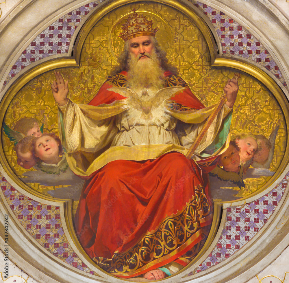 TURIN, ITALY - MARCH 15, 2017: The fresco of God the Father in church Chiesa di San Dalmazzo by Enrico Reffo (1831-1917).