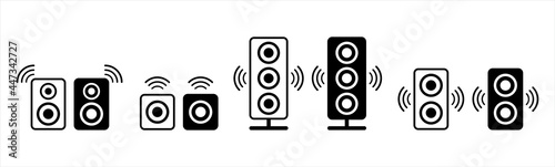 Music speaker icon, Loud woofer box vector icons set design, outline, line and stroke style can be used for web, mobile, ui, system, Vector illustration