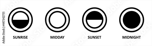 Day and night, dark and light modes. Screen modes icons set. Screen brightness and contrast level control icons. Day night switch. Vector Illustration