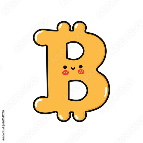 Cute funny bitcoin character. Vector hand drawn cartoon kawaii character illustration icon. Isolated on white background. Bitcoin character concept