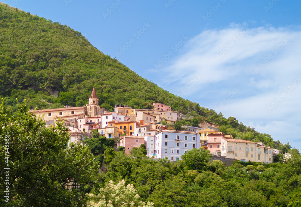 Maratea (Basilicata, Italy) - The touristic and colorful sea village in southern Italy, Basilicata region, with the attraction of giant and panoramic statue of Cristo Redentore