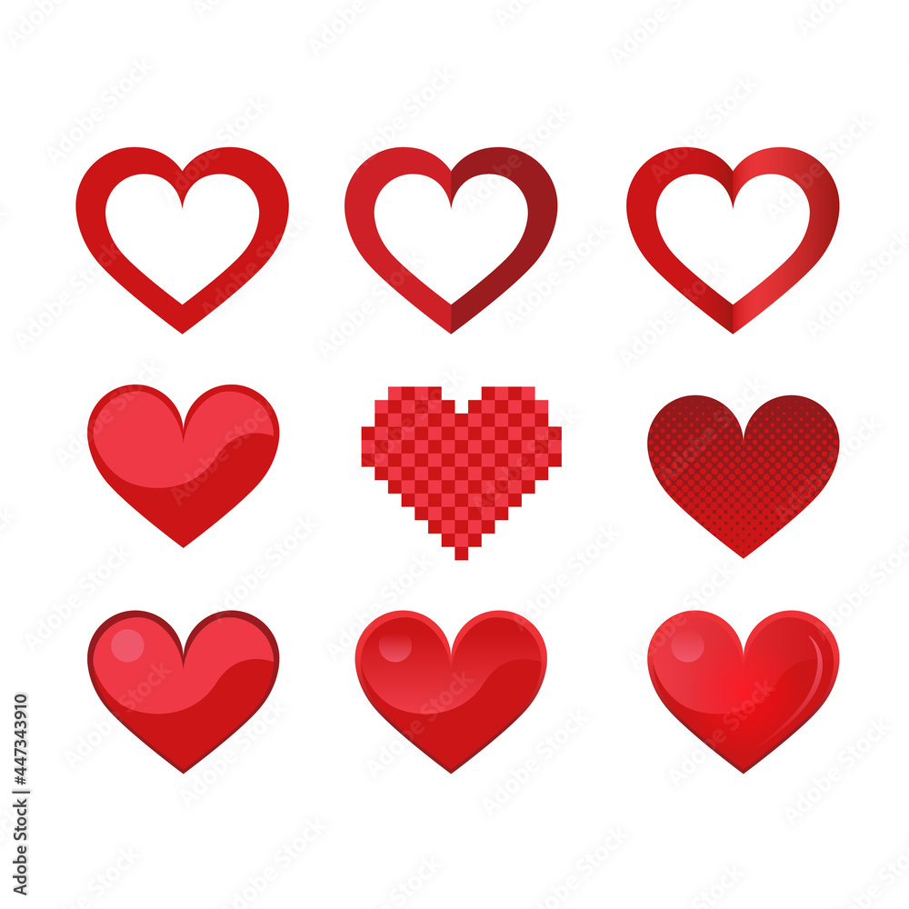 Heart Vector in different style and shape pack set. Valentine day for love - Vector Symbol 3