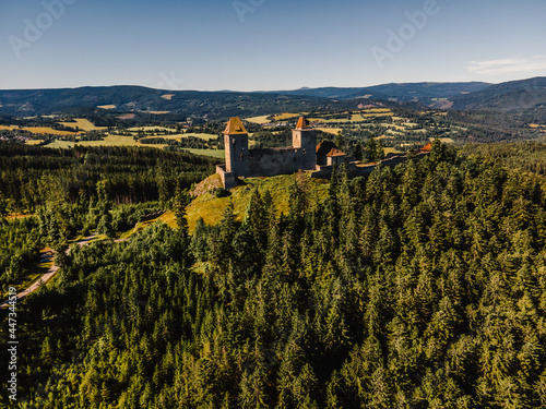 Kasperk Castle in a sunny autumn day. Pusty Hradek viewpoint. South Bohemia, Sumava. Czech Republic photo