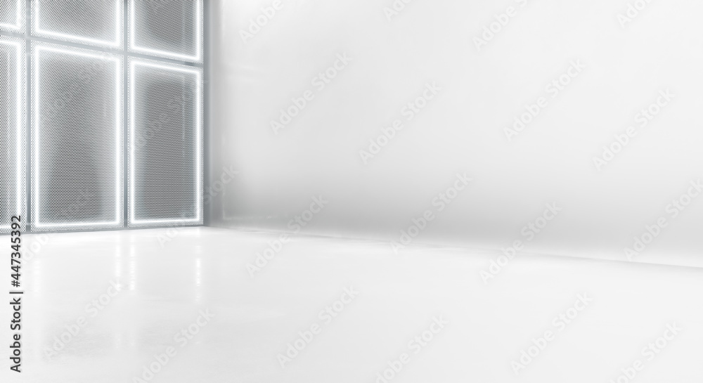 Futuristic abstract background glowing lines and reflection, Neon Light Shapes On Empty Concrete Space. 3D Rendering.