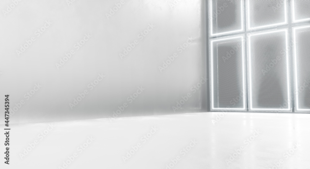 Fototapeta premium Futuristic abstract background glowing lines and reflection, Neon Light Shapes On Empty Concrete Space. 3D Rendering.