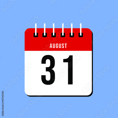 August day 31. Number thirty-one on a white paper with red color border on a blue background vector.