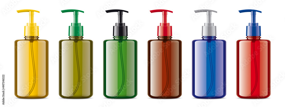 Set of color plastic bottles. 