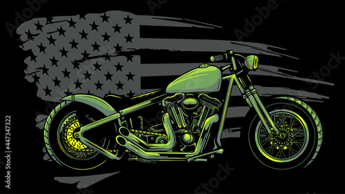 Photo chopper motorcycle with american flag vector illustration