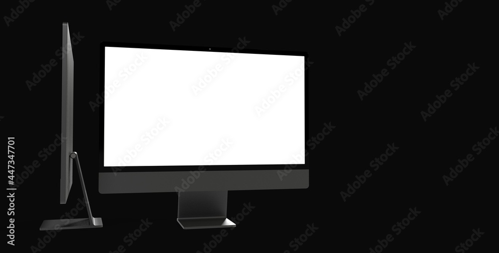 Workspace blank screen desktop computer, Mockup computer background dark black Workspace blank screen desktop computer, Mockup computer background dark black