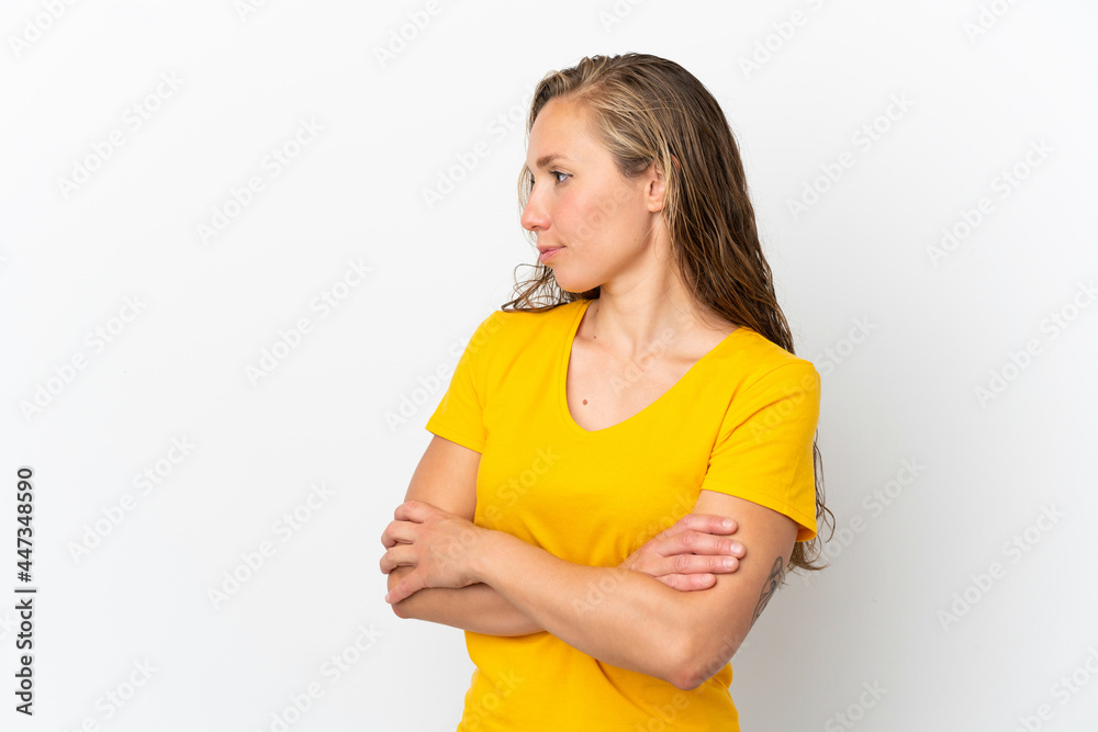 Young caucasian woman isolated on white background keeping the arms crossed Young caucasian woman isolated on white background keeping the arms crossed