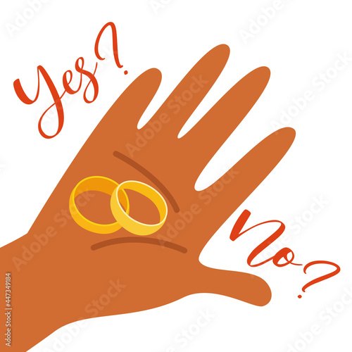 Two wedding rings for a marriage proposal on the hand.