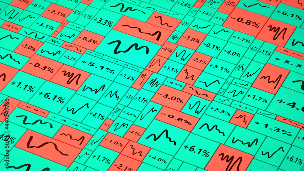Stock market square chart visualization 3D render Stock market square chart visualization 3D render
