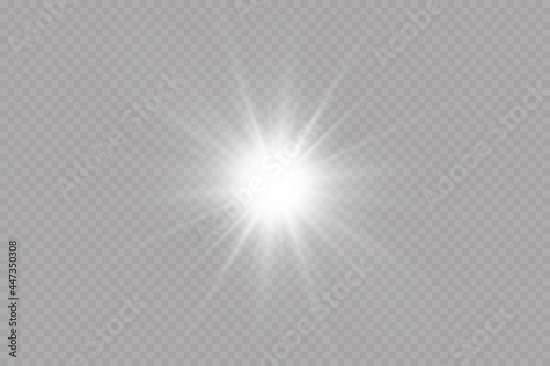 Glow effect. Star on transparent background.Bright sun. Vector illustration. 