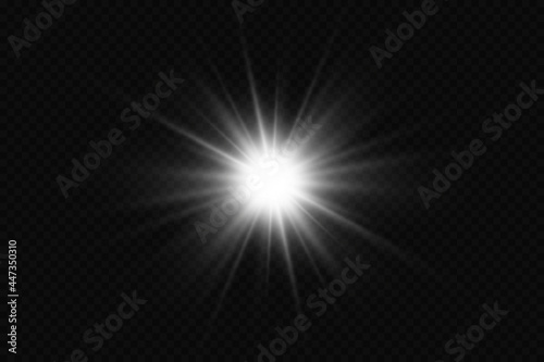 Glow effect. Star on transparent background.Bright sun. Vector illustration. 