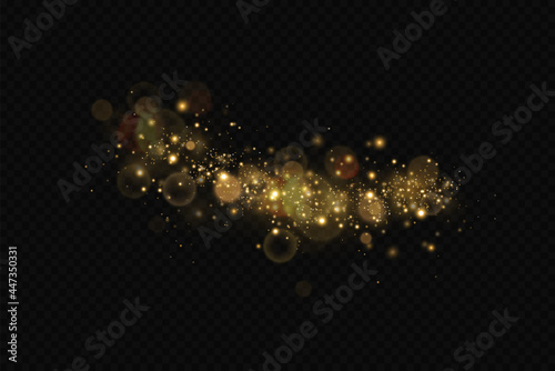 Gold particles. Light effect. Gold dust. background decoration.
