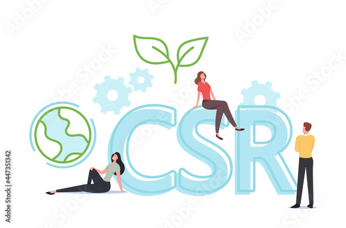 Csr, Corporate Social Responsibility, Tiny Characters. Ethical and Honest Business Strategy for Sustainable Management