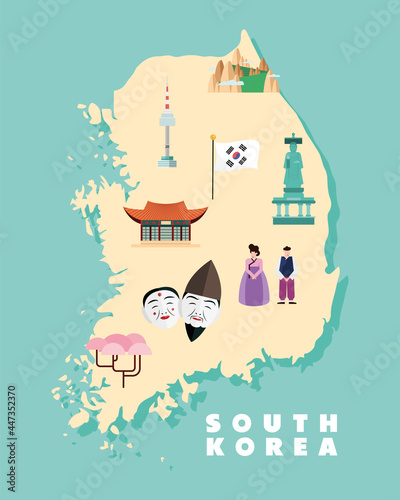 south korean map with landmarks