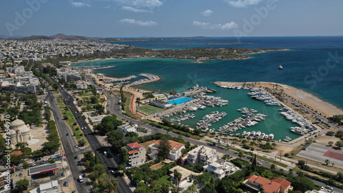 Aerial drone photo of 4th Marina of Glyfada a popular yacht anchorage with calm water beach next to it, Athens riviera, Attica, Greece © aerial-drone