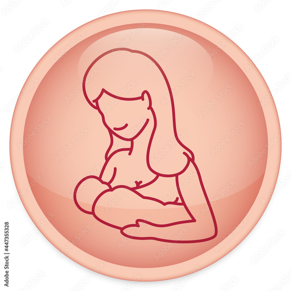 Button with lovely mother breastfeeding her baby, Vector illustration