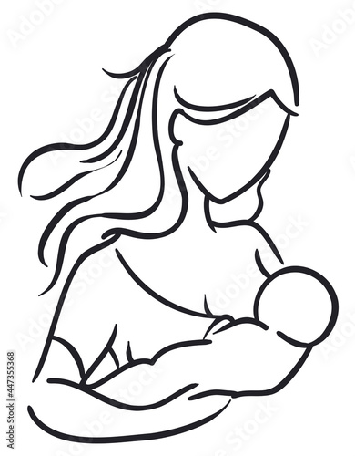Silhouette shape in line style with mother breastfeeding her baby, Vector illustration