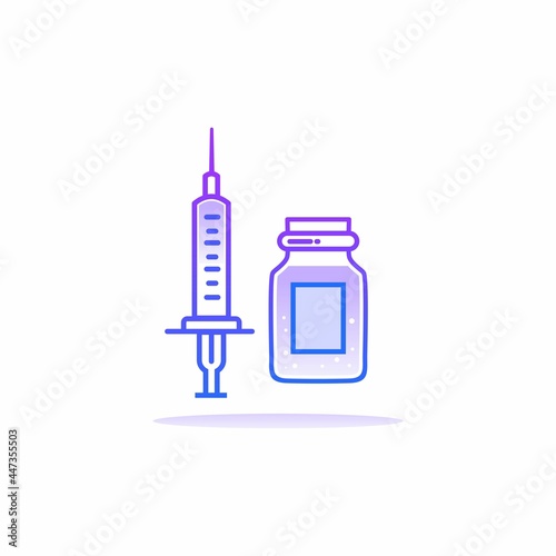 Bottle with a solution for injection and a syringe