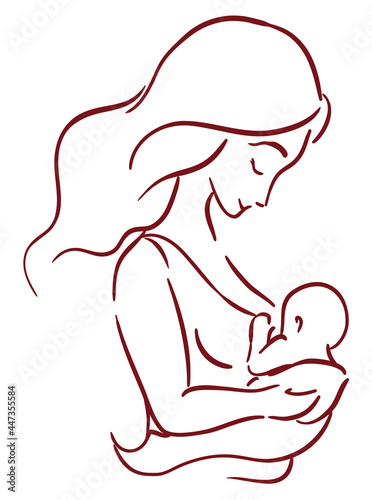 Tender silhouette of mother with her baby in arms, Vector illustration