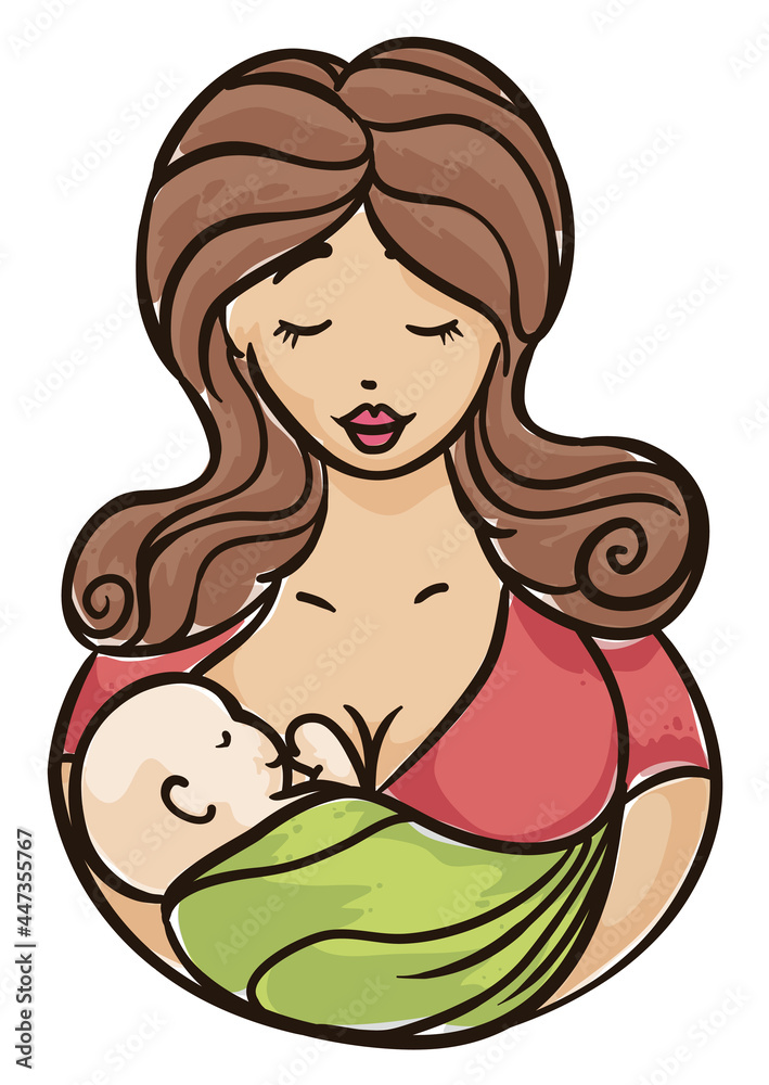 Tender mommy breastfeeding her baby in watercolor style, Vector illustration Tender mommy breastfeeding her baby in watercolor style, Vector illustration