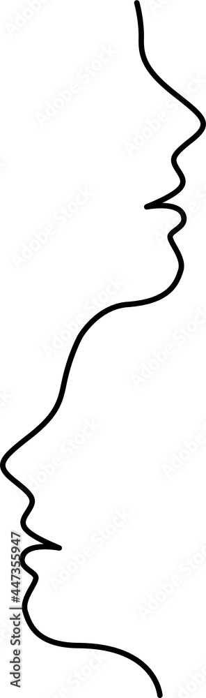 Minimalistic faces line illustration. Couple man and woman, male and female. Black and white. White background. One line illustration. Minimalistic faces line illustration. Couple man and woman, male and female. Black and white. White background. One line illustration.