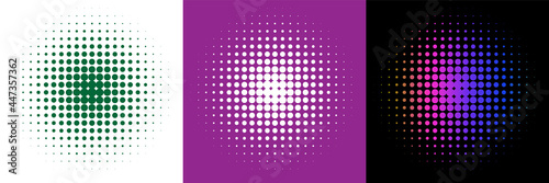 Set of 3 Circles in Retro Halftone Style. Halftone Dot Pattern. Vector Illustration. Colorful.