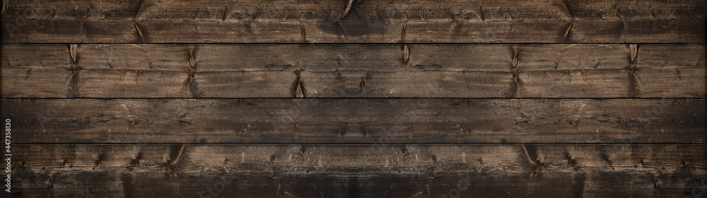 Obraz premium Old brown rustic dark wooden texture - wood timber background panorama long banner
