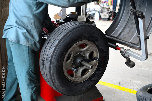 Tire fitting machine close up auto wheel tool