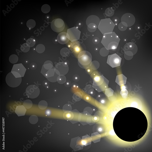 Total Solar Eclipse on Black Background. Abstract Light Effect. Space Landscape