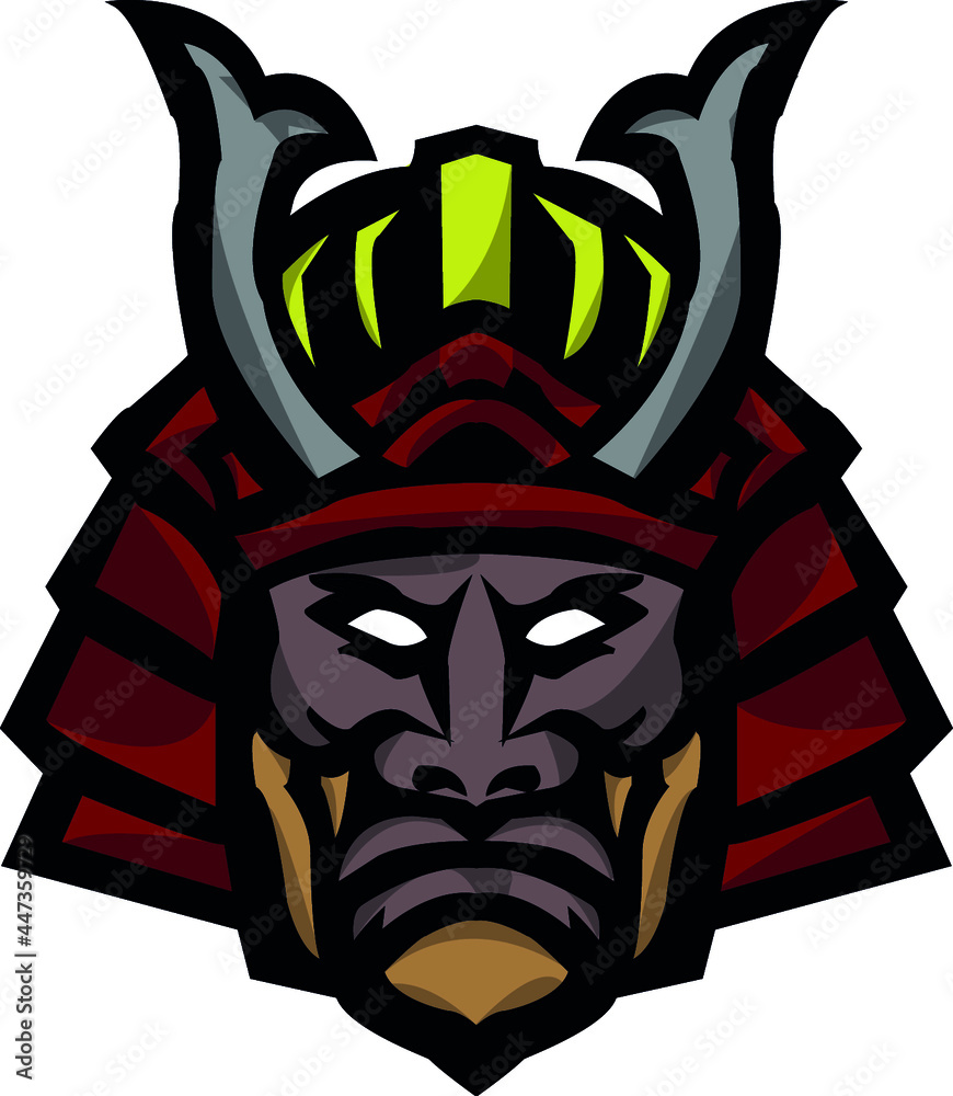 Głowa samuraja wektor mascot logo  - obrazy, fototapety, plakaty 