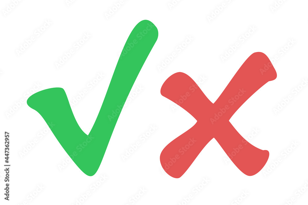 Do and Don't simple icons, hand drawn. Vector elements. Green check mark and red cross, used to indicate rules of conduct or response versions. Do and Don't simple icons, hand drawn. Vector elements. Green check mark and red cross, used to indicate rules of conduct or response versions.