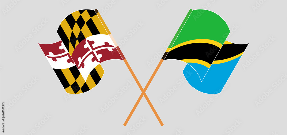 Crossed and waving flags of the State of Maryland and Tanzania