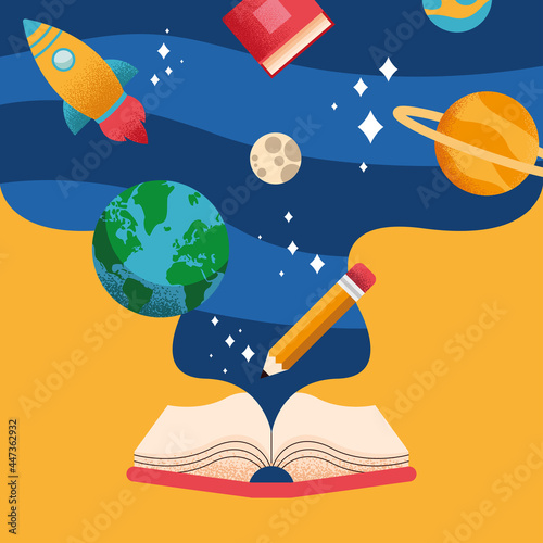 school supplies in book