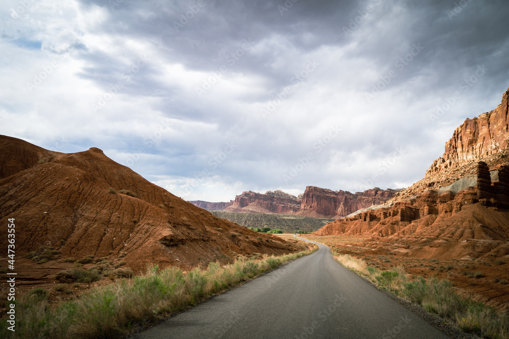 The scenic drive through Capitol Reef National Park as a storm approaches