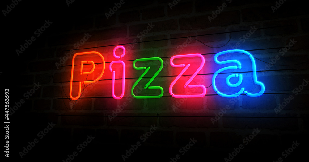Pizza neon light 3d illustration Pizza neon light 3d illustration