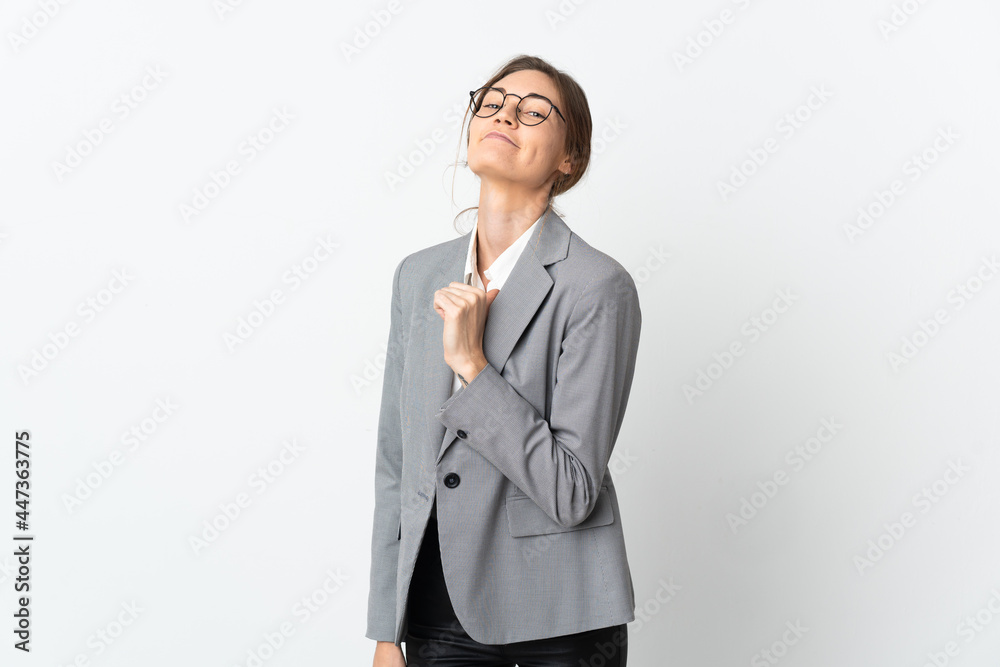 Business Ireland woman isolated on white background proud and self-satisfied Business Ireland woman isolated on white background proud and self-satisfied
