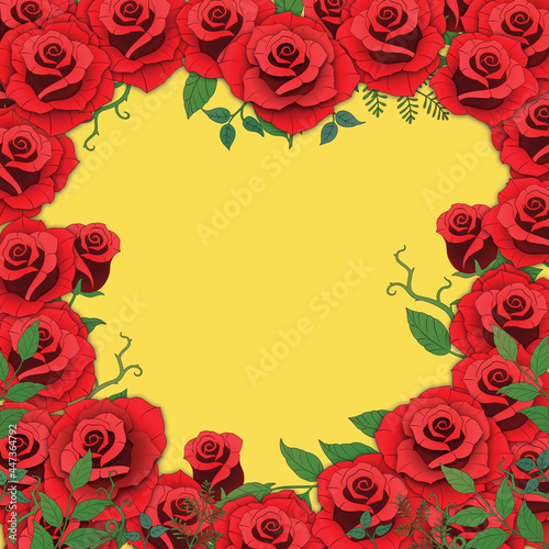 roses flower heart bouquet red  vector illustration yellow  background